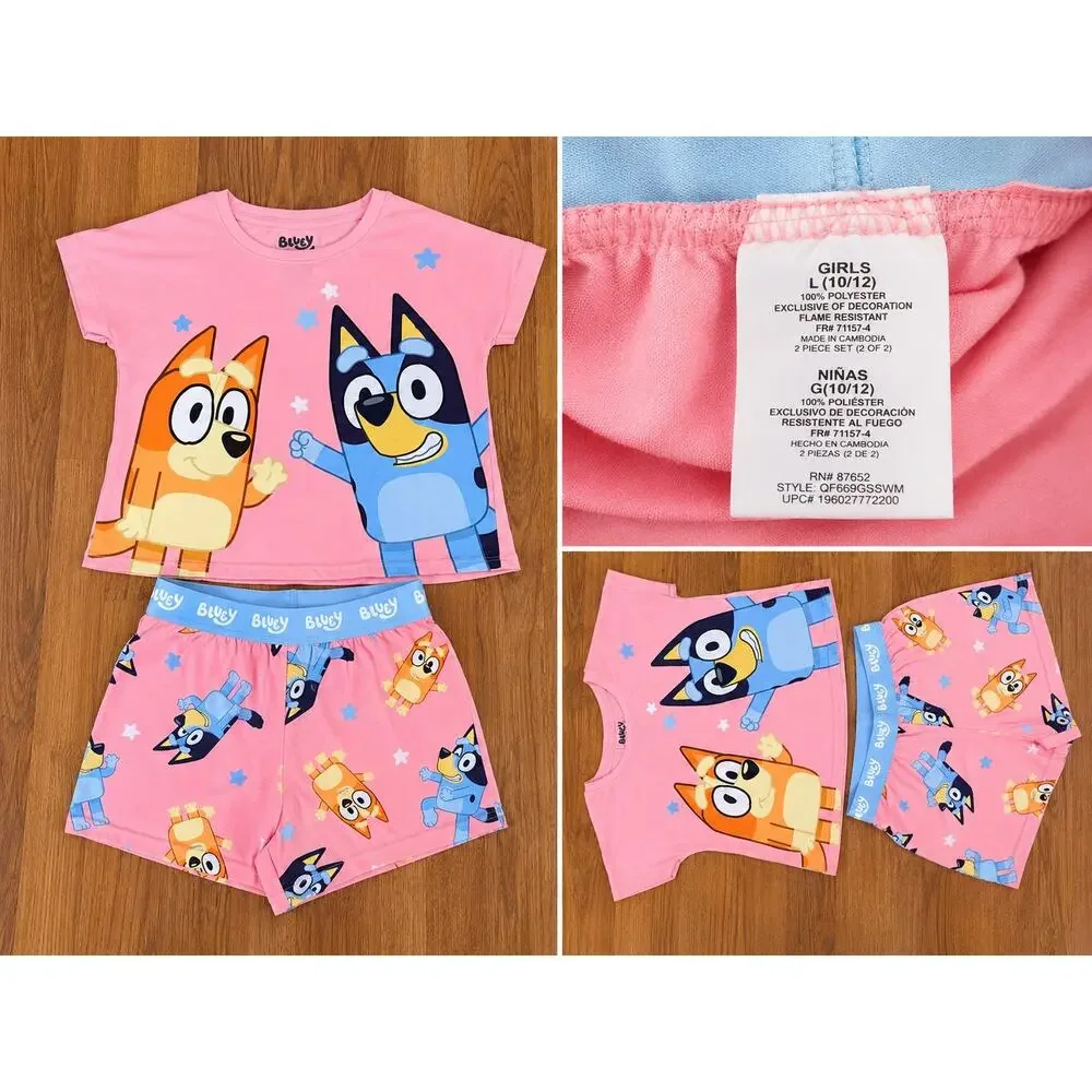 Bluey Girls Pajama Set Size 10/12 Pink Bingo Bluey Shirt Shorts PJs
